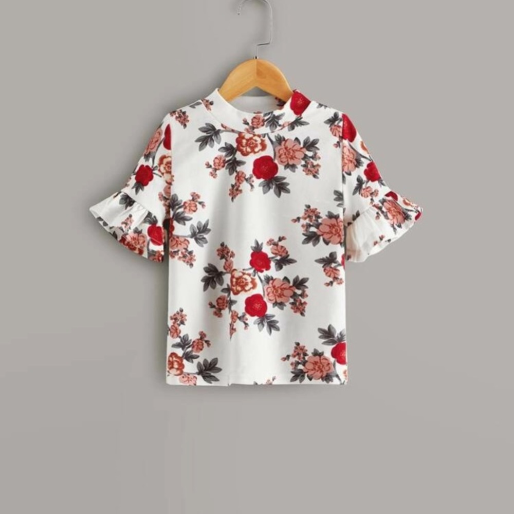 Girls floral formal ruffle sleeve shirt - Picture 1 of 5